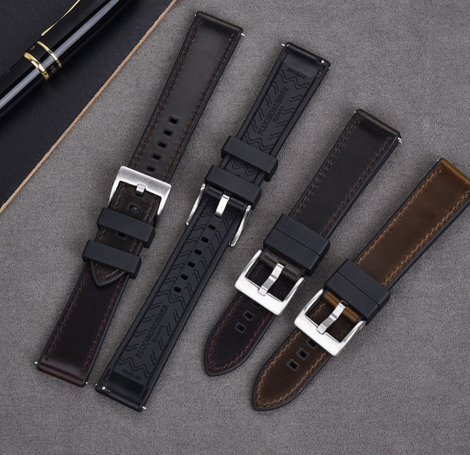 Bracelet de montre hybride Crazy Horse en caoutchouc FKM 20/22 mm